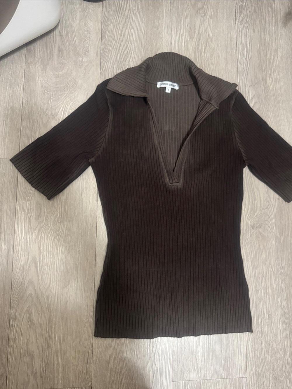 Cotton Citizen Dark Brown Ribbed Polo V-Neck Tee